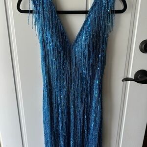 Sherri Hill Blue Sequin Fringe Prom Dress Sherri Hill 55142